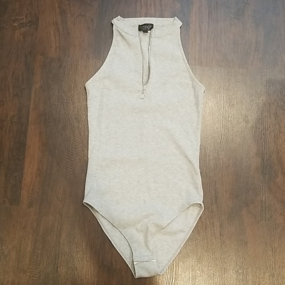 Topshop Grey Zipper Detail Bodysuit